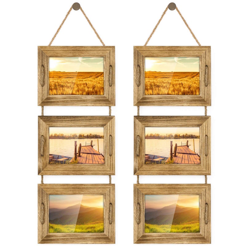DLQuarts 5x7 Hanging Picture Frames Collage Wall Decor, 3-Frame Set, 3.5x5 with Mat or 5x7 Without Mat, Rustic Solid Wood Photo Frame Pack of 2 Carbonized Black - Image 1